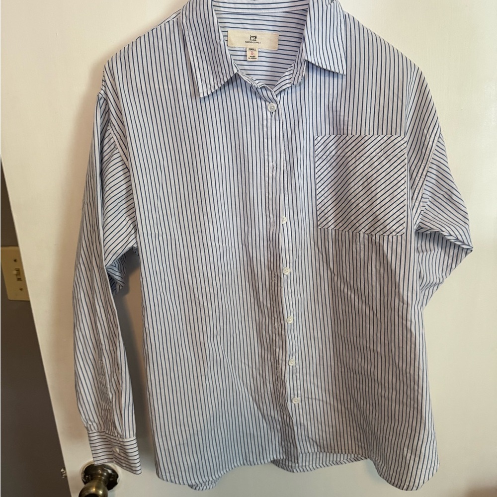 Thread & Supply White and Blue Striped Shirt